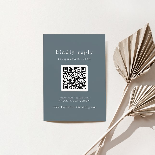 EMELIA QR Code Dusty Blue Minimal Wedding RSVP Begleitkarte (EMELIA QR Code Dusty Blue Minimal Wedding RSVP Enclosure Card)