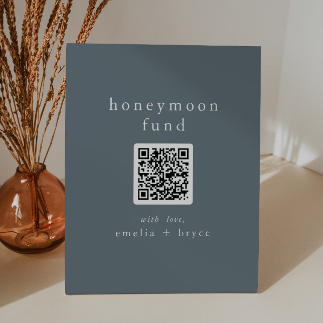 EMELIA QR Code Navy Boho Wedding Honeymoon Fund Sockelschild (EMELIA QR Code Navy Boho Wedding Honeymoon Fund Pedestal Sign)