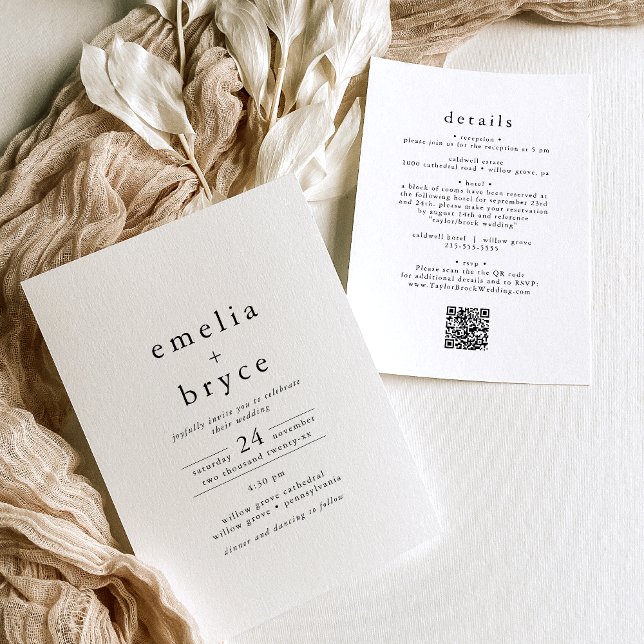 EMELIA QR Code Rustic Simple Modern Boho Wedding Einladung (EMELIA QR Code Rustic Simple Modern Boho Wedding Invitation)