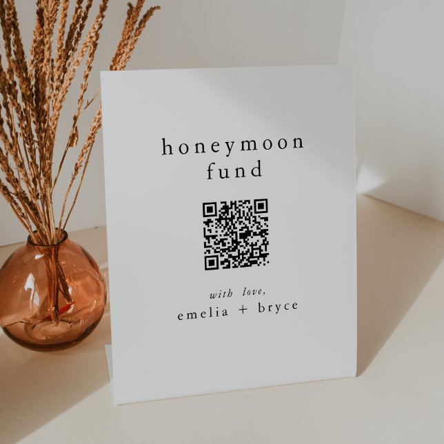 EMELIA QR Code Simple Boho Wedding Honeymoon Fund Sockelschild (EMELIA QR Code Simple Boho Wedding Honeymoon Fund Pedestal Sign)