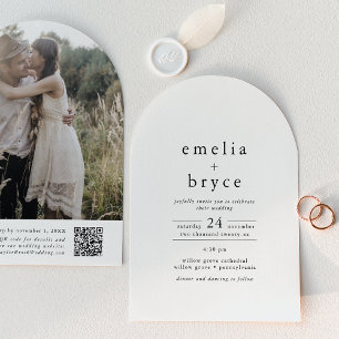EMELIA QR Foto Arch Winter Einzigartige Hochzeit Einladung
