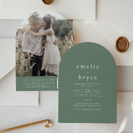 EMELIA QR Foto Arch Woodland Green Wedding Einladung