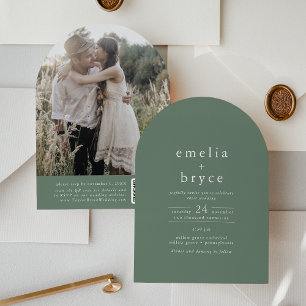 EMELIA QR Foto Arch Woodland Green Wedding Einladung