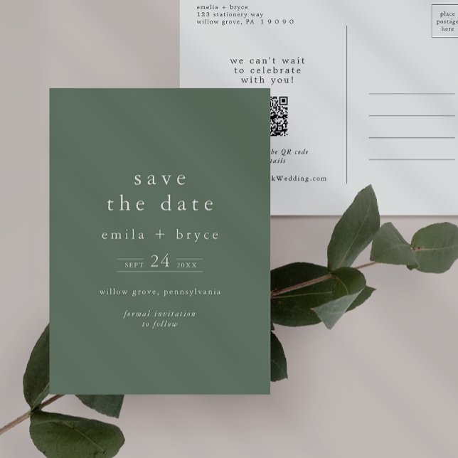 EMELIA Rustic Sage Green Wedding Save the Date Einladungspostkarte (EMELIA Rustic Sage Green Wedding Save the Date Invitation Postcard)