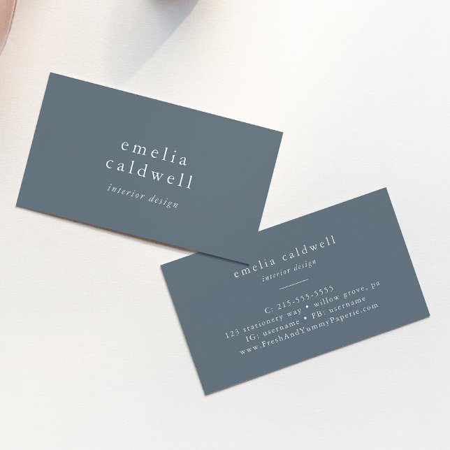 EMELIA Rustikale Minimal Dusty Blue Minimalistisch Visitenkarte (EMELIA Rustic Minimal Dusty Blue Minimalist Navy Business Card)