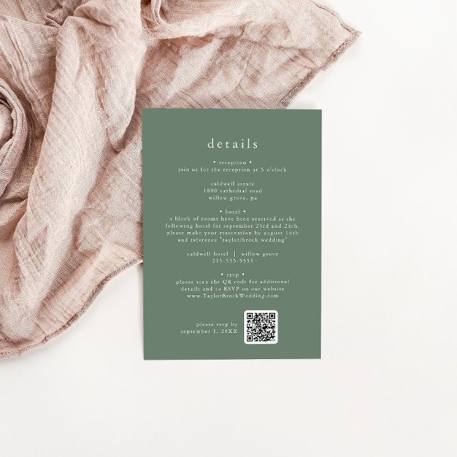 EMELIA Sage Green Forest Mountains Hochzeit Detail Begleitkarte (EMELIA Sage Green Forest Mountain Wedding Details Enclosure Card)