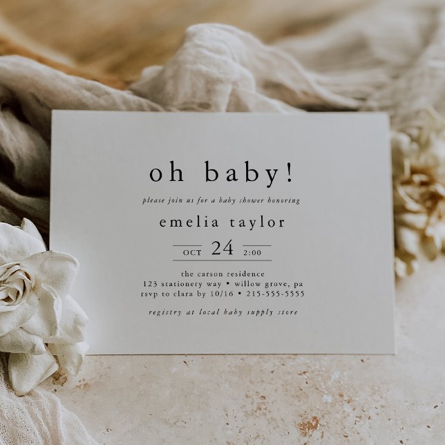 EMELIA Schwarz-weiß Boho Simple Oh Baby Dusche Einladung (EMELIA Black White Boho Simple Oh Baby Baby Shower Invitation)