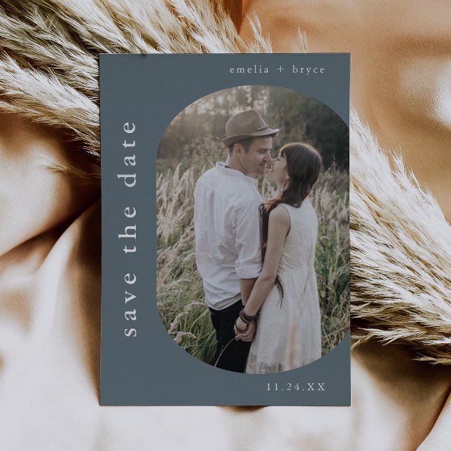 EMELIA Silver Foil Navy Boho Hochzeit speichern da Folieneinladung (EMELIA Silver Foil Navy Boho Wedding Save the Date Foil Invitation)