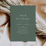EMELIA Waldlandschaft Grün 40. Geburtstag Einladung<br><div class="desc">Diese waldbewaldete Salbei Grün 40. Geburtstagseinladung ist perfekt für eine waldreiche Meilenstein Erwachsenen Geburtstagsparty. Das dunkelbraune Design besticht durch eine rustikale und einfache Typografie mit einem Waldgebirgsgefühl.</div>