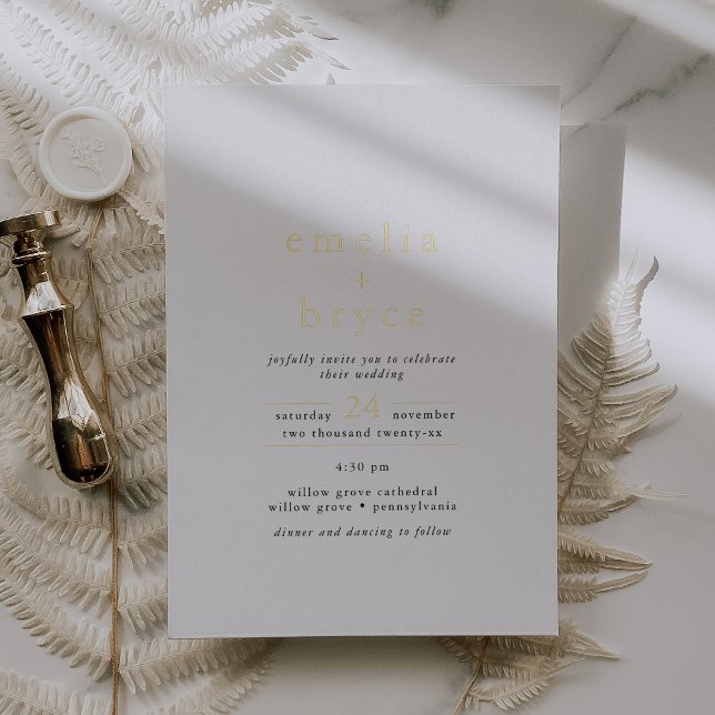 EMELIA White Black Gold Foil Neutral Boho Wedding Folieneinladung (EMELIA White Black Gold Foil Neutral Boho Wedding Foil Invitation)