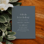 EMELIA Winter Minimalistisch Dusty Blue 40. Geburt Einladung<br><div class="desc">Diese winterlich minimalistisch staubblaue 40. Geburtstagseinladung ist perfekt für eine moderne Geburtstagsparty für Erwachsene. Das minimalistische Design zeichnet sich durch eine einfache,  aber stilvolle Typografie auf Schieferblau-grau mit einer Atmosphäre moderner Eleganz aus.</div>