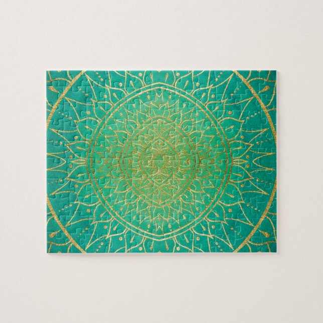 Emeral Green Gold Mandala Puzzle (Horizontal)