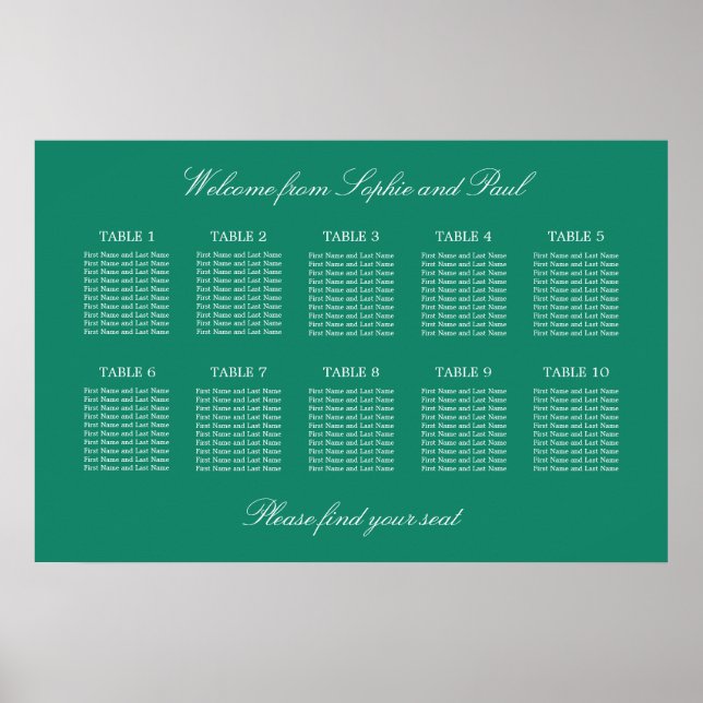 Emerald 10 Table Wedding Seating Chart Poster (Vorne)