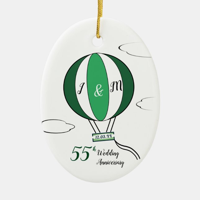 Emerald 55. Hochzeitstag Heißluftballon Keramik Ornament (Vorne)