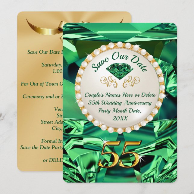 Emerald, 55. Hochzeitstag Save the Date Einladung (Vorne/Hinten)