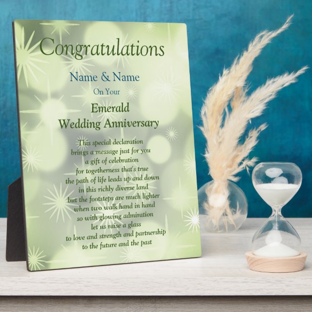 Emerald 55 th Wedding Anniversary Plaque Fotoplatte (Seite)