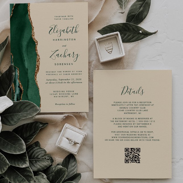 Emerald-Achat-Champagner-QR-Code-Hochzeit Einladung (Von Creator hochgeladen)