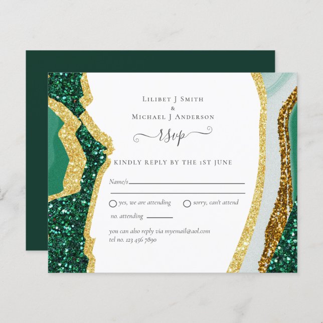 Emerald Agate Gold Wedding RSVP Budget (Vorne/Hinten)