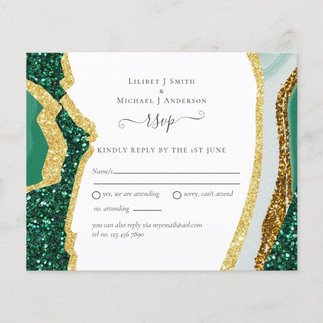 Emerald Agate Gold Wedding RSVP Budget Flyer (Vorne)