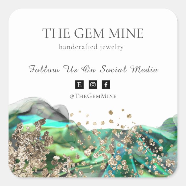 Emerald Agate Small Business Quadratischer Aufkleber (Vorderseite)