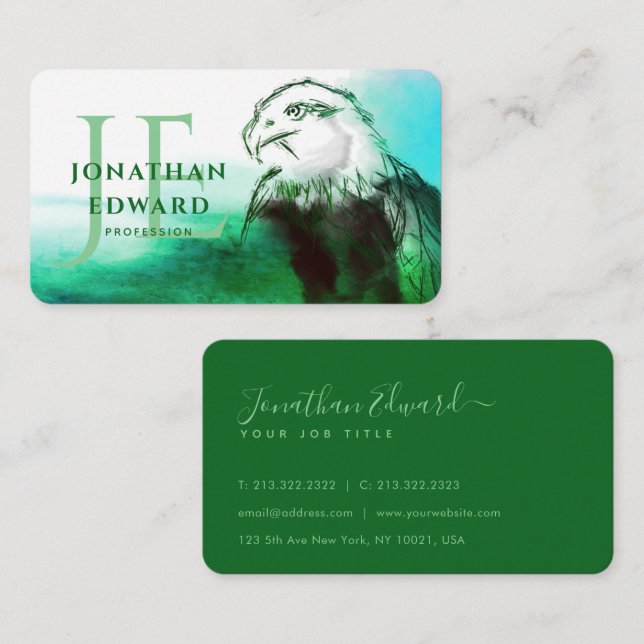 Emerald American Bald Eagle Abstrakt Monogram Visitenkarte (Vorne/Hinten)