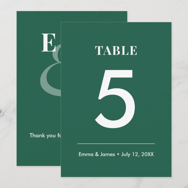 Emerald Ampersand Hochzeit | Moderne Tischnummer (Vorne/Hinten)