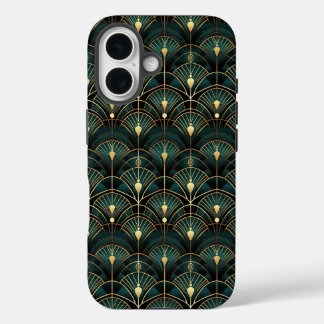 Emerald and Gold Art Deco Gemustert iPhone 16 Hülle