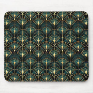 Emerald and Gold Art Deco Gemustert Mousepad