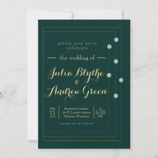 Emerald and Gold Art Deco Hochzeitseinladung Einladung