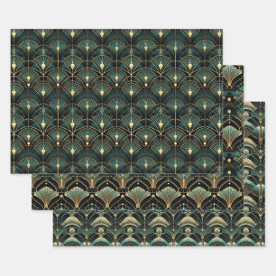 Emerald and Gold Art Deco Set of Geschenkpapier Set