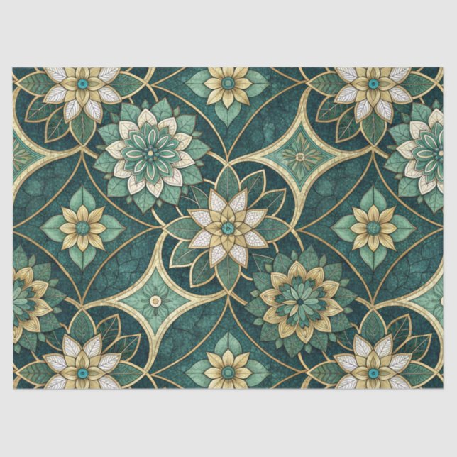 Emerald and Gold Floral Mandala - Ornamental Seidenpapier (Vorderseite)