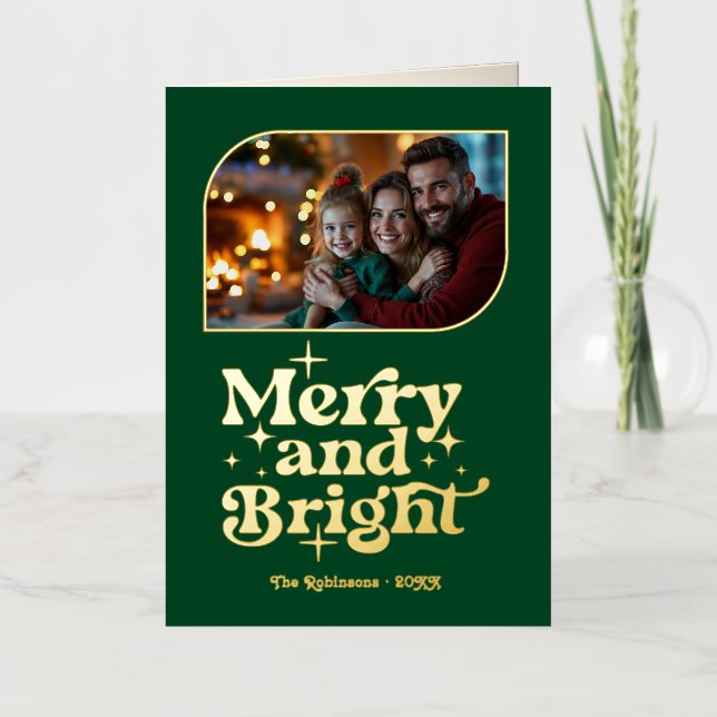 Emerald and Gold Frohe und helle Foto Weihnachten (Vorderseite)