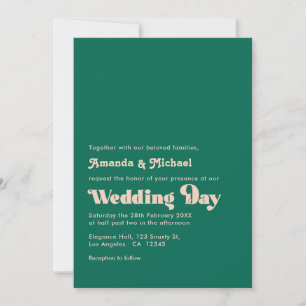 Emerald and Peach Fusion Retro Typografy Wedding Einladung
