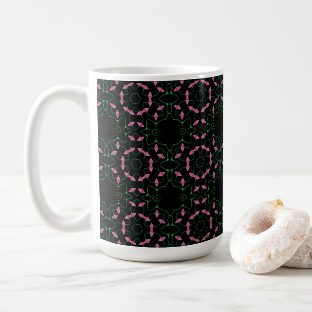 Emerald and Pink Kaleidoscope Kaffeetasse (Mit Donut)