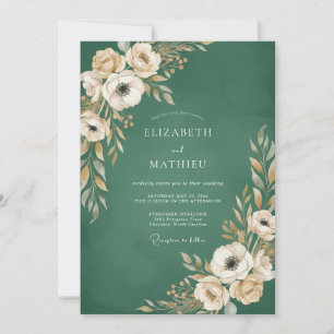 Emerald-Anemonen-Hochzeit im Blattwerk-Stil Einladung