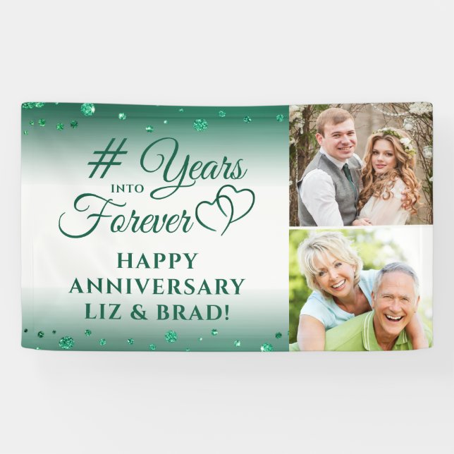 Emerald Anniversary Heart YEARS INTO FOREVER Foto Banner (Horizontal)