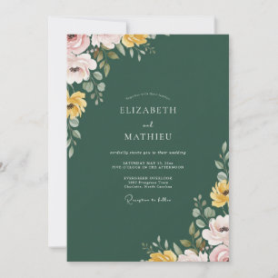Emerald Antik Goldene Blütenblattrat Hochzeit Einladung
