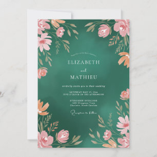 Emerald-Aprikosen-Blatt-Hochzeit Einladung