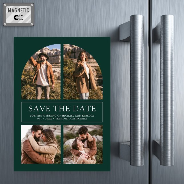 Emerald Arch Photo Collage Wedding Save the Date Magneteinladung (Von Creator hochgeladen)