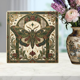 Emerald Art Nouveau Moth Decorative Tile Fliese