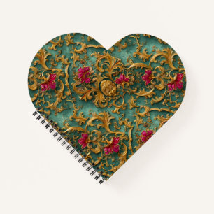 Emerald Barock Blumenmuster mit goldenen Ornamente Notizbuch