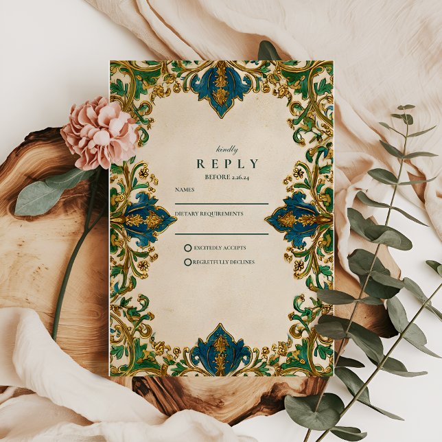 Emerald Baroque Islamic Wedding RSVP Karte (Von Creator hochgeladen)