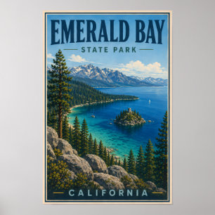 Emerald Bay State Park California Illustration Poster