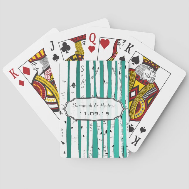 Emerald Birch Love Birds Wedding Gift Playing Card Spielkarten (Rückseite)