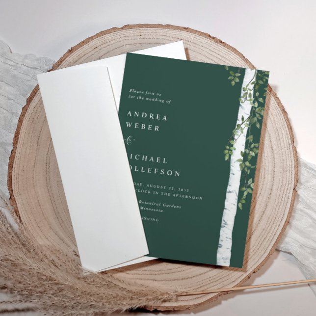 Emerald Birch Tree Aspen Greenerity Wedding Einladung (Birch tree wedding invitations - emerald green)
