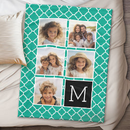 Emerald Black Instagram 5 Foto Collage Monogram Fleecedecke
