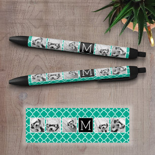 Emerald & Black Instagram 5 Foto Collage Monogramm Kugelschreiber