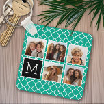 Emerald & Black Instagram 5 Foto Collage Monogramm Schlüsselanhänger<br><div class="desc">Grün und Weiß Quatrefolienmuster - Verwenden Sie fünf quadratische Foto,  um ein einzigartiges und persönliches Geschenk zu kreieren. Oder man behalte den Hipster Welpe und macht einen trendigen Sake. Wenn Sie die Bilder anpassen müssen,  klicken Sie auf das Werkzeug anpassen,  um Änderungen vorzunehmen.</div>