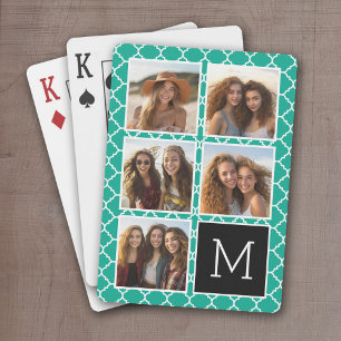 Emerald & Black Instagram 5 Foto Collage Monogramm Spielkarten