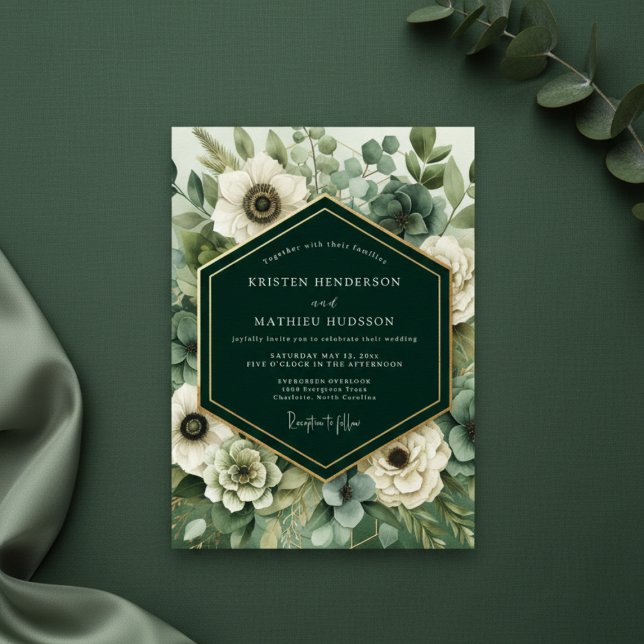 Emerald Bloom Romance Hochzeit Einladung (Von Creator hochgeladen)